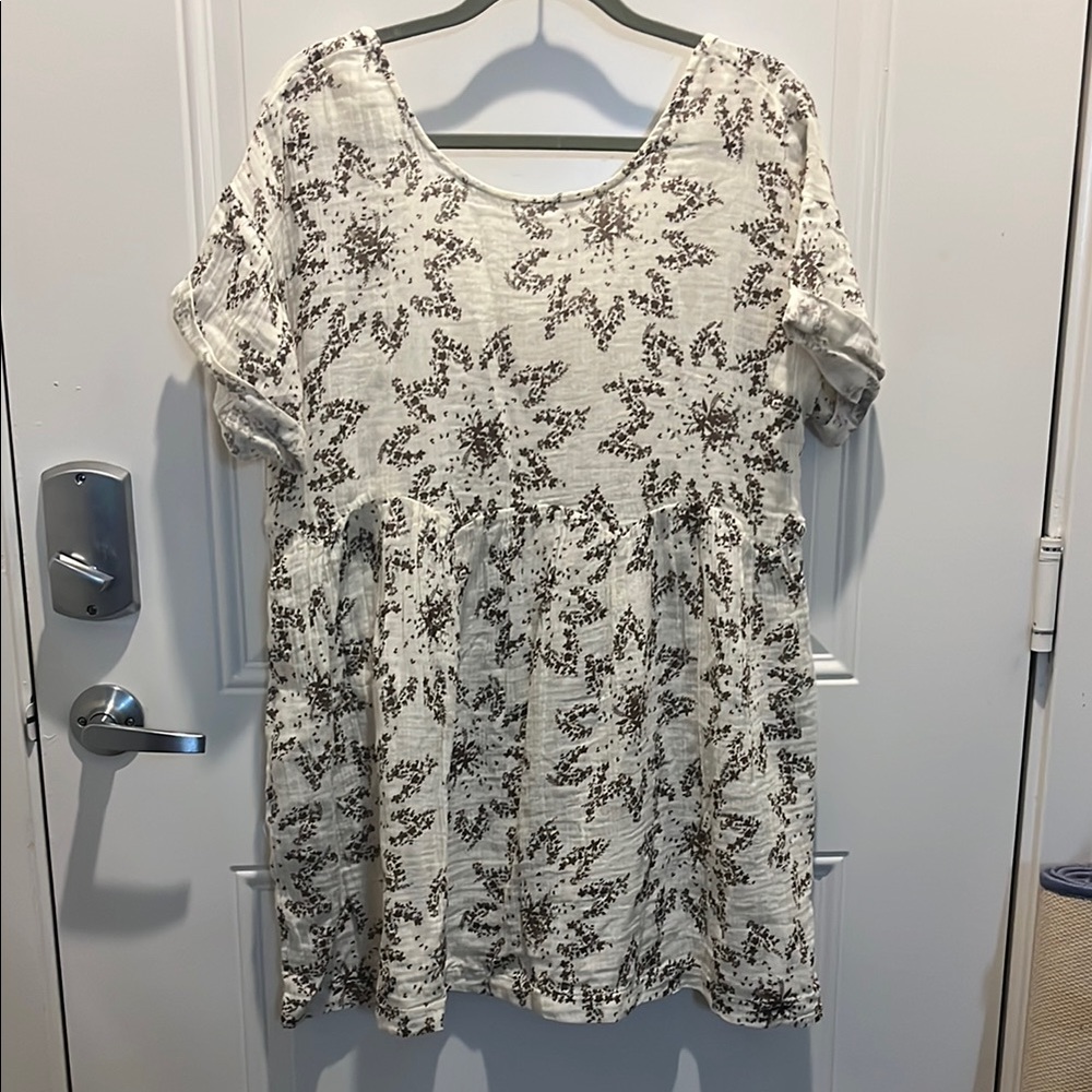 Free People Floral Patterned Cream and Brown Dress